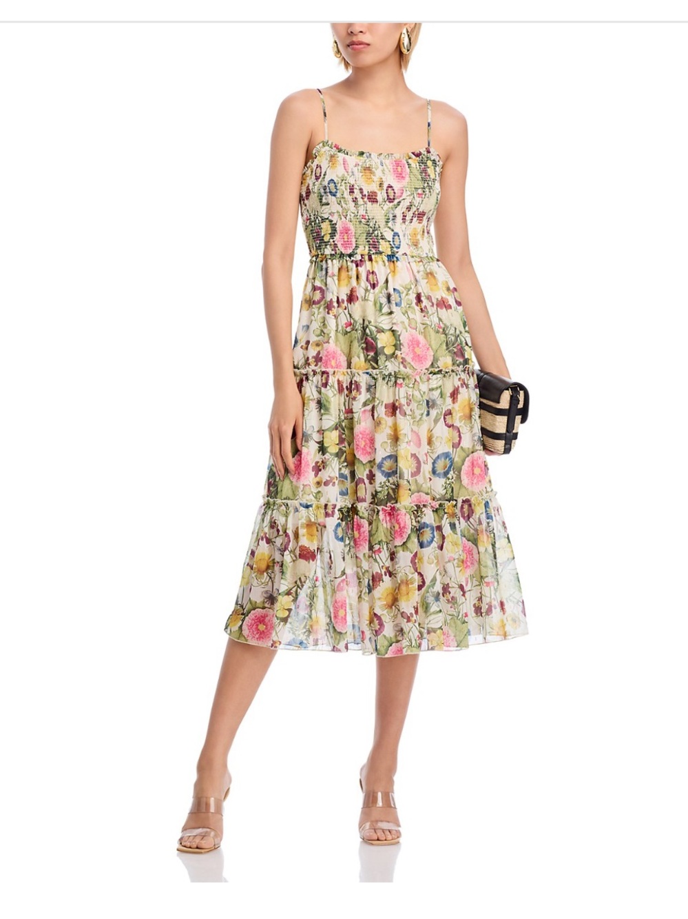 Floral Tiered Midi Skirt in Yellow and Pink